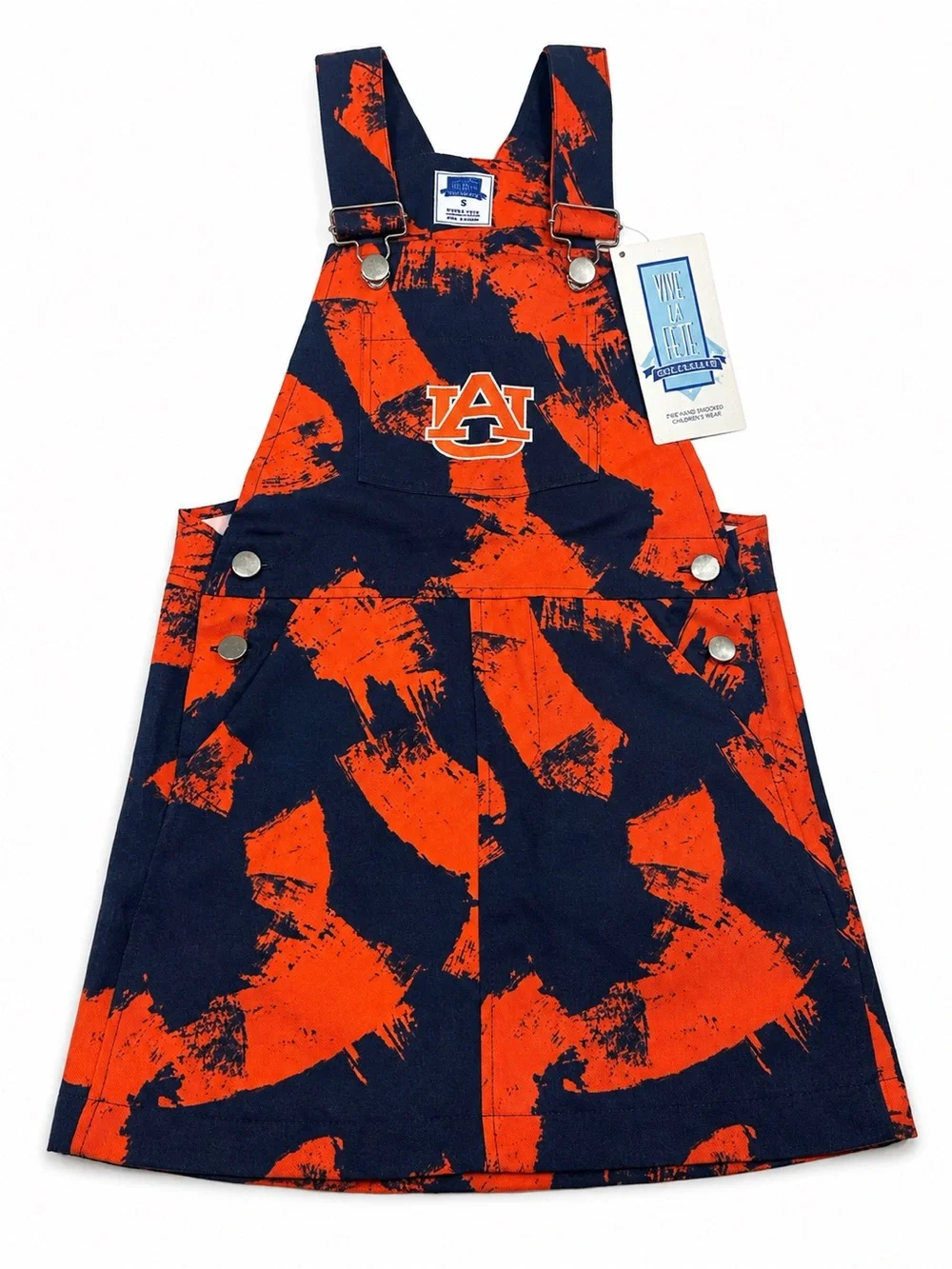 Vive La Fete Auburn Tigers Girls Overall Jumper Dress Orange Navy Size S NWT